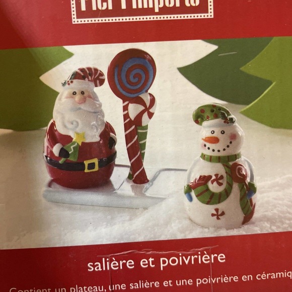 Pier 1 Imports Salt and Pepper Shakers Snowman Santa NIB Christmas Holiday Decor - Picture 6 of 7
